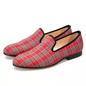 OneDrop Handmade Men Scottish Plaid Fabric Dress Shoes Wedding party Prom Loafers