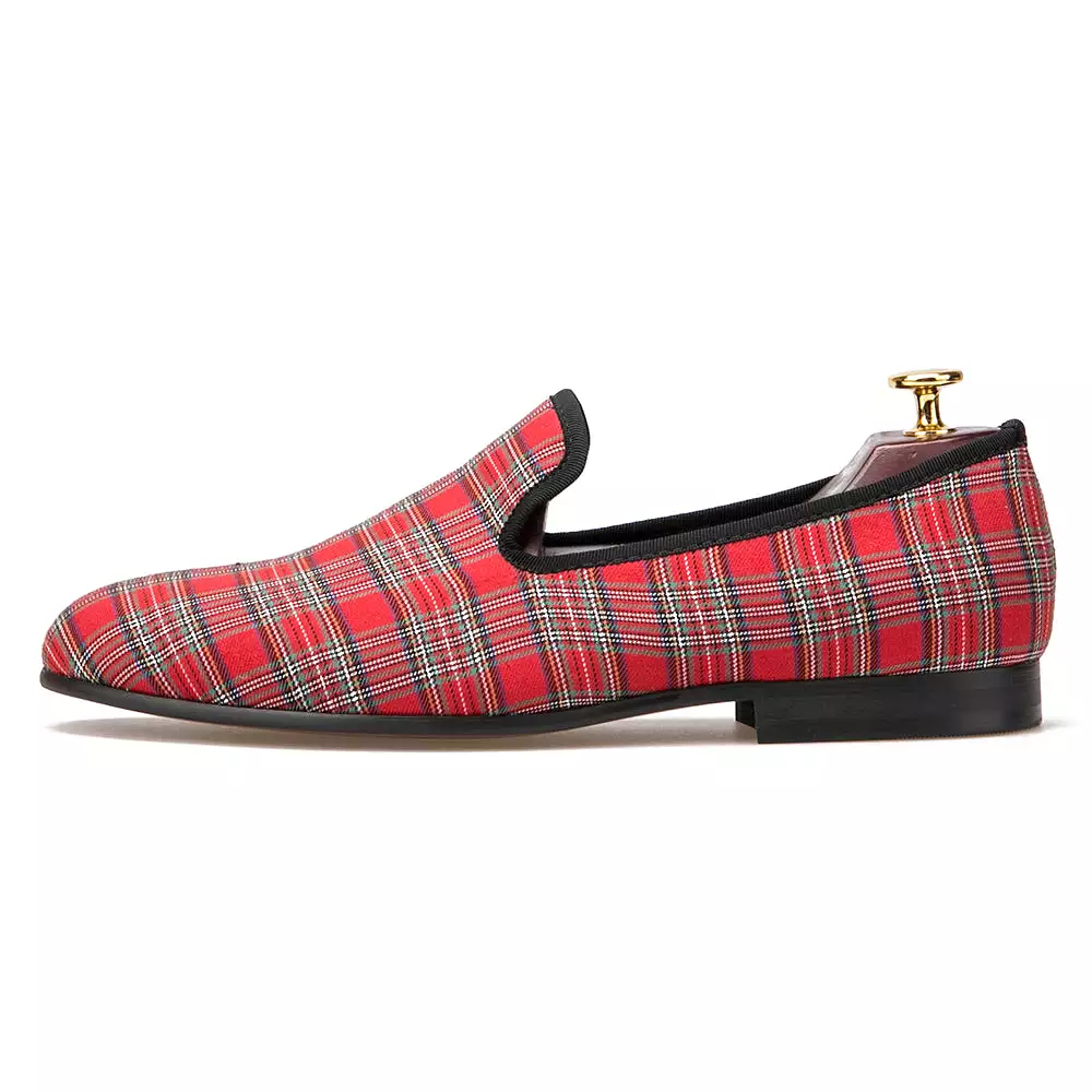 OneDrop Handmade Men Scottish Plaid Fabric Dress Shoes Wedding party Prom Loafers