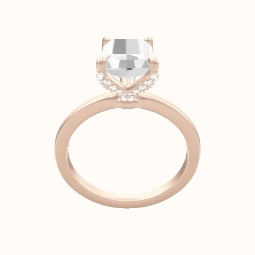 Open Solitaire Engagement Ring With Pave Petal Four Prong Head