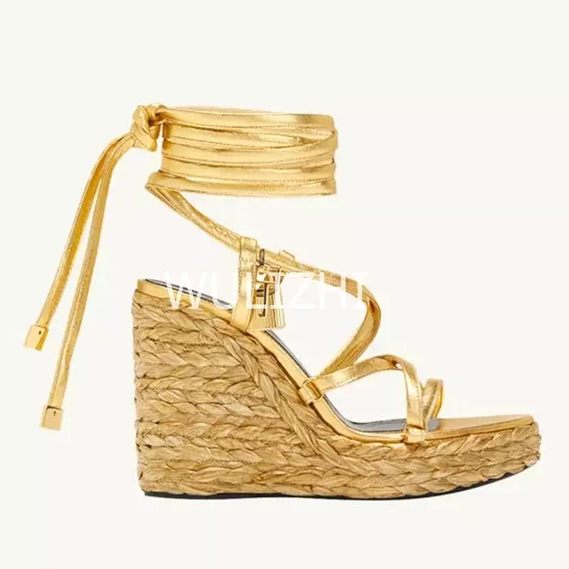 Open Toe Long Strap Wedge Sandals