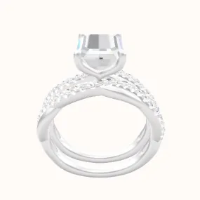 Pave Rope Engagement Ring With Petal Four Prong Head and Matching Band