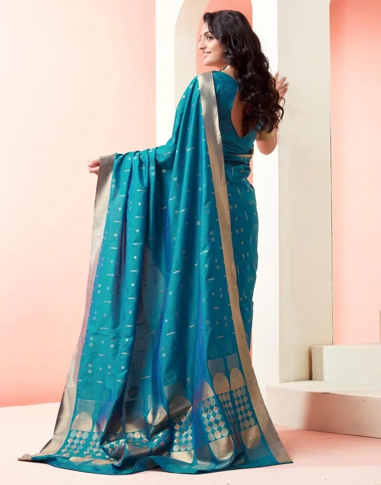 Peacock Blue Silk Woven Sarees