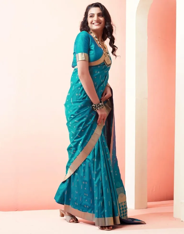 Peacock Blue Silk Woven Sarees