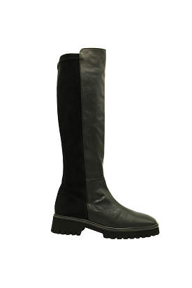 Pedro Miralles Black Leather and Stretch  Knee Boot