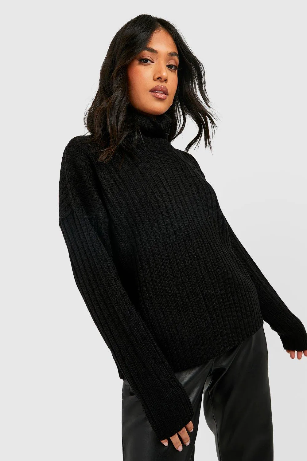 Petite Knitted Turtleneck Long Sleeve Sweater