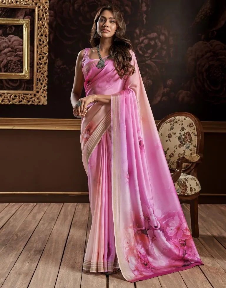 Pink Silk Printed Sarees