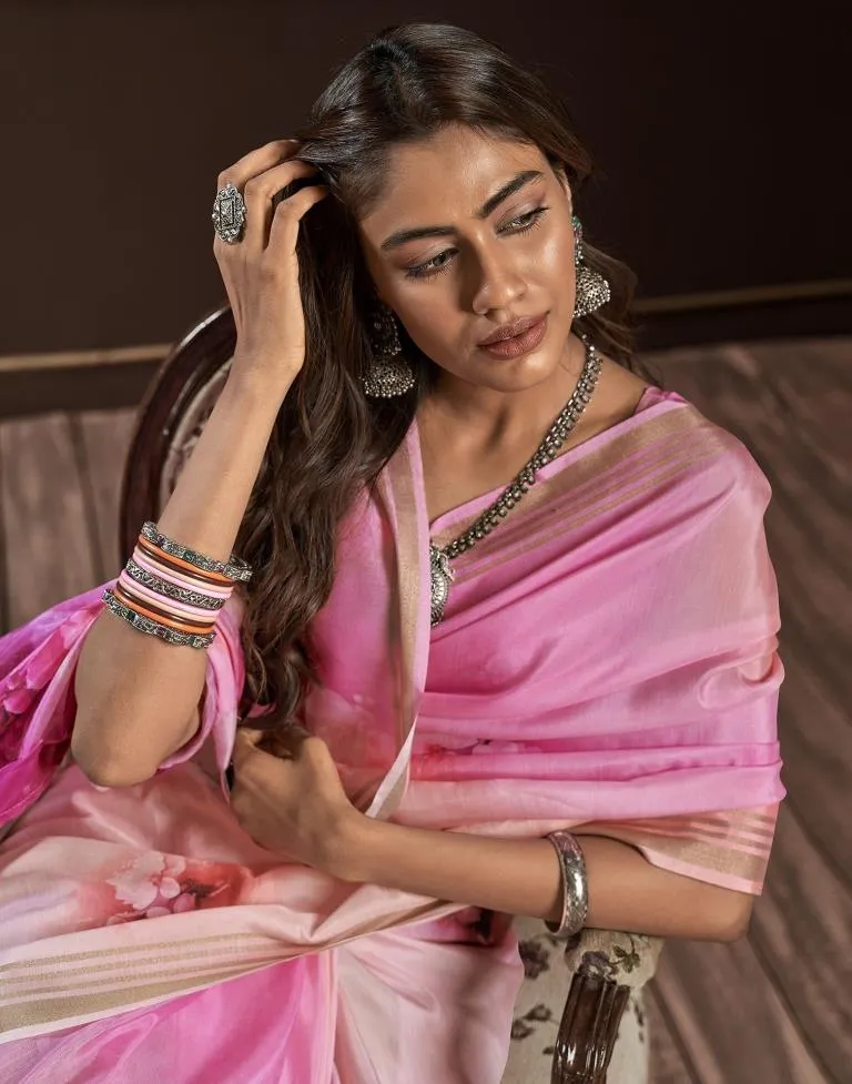 Pink Silk Printed Sarees