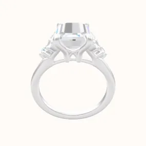 Plain Band with Marquise & Round Diamond Sidestones Engagement Ring With X Gallery Head