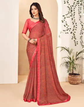 Punch Pink Georgette Printed Sarees