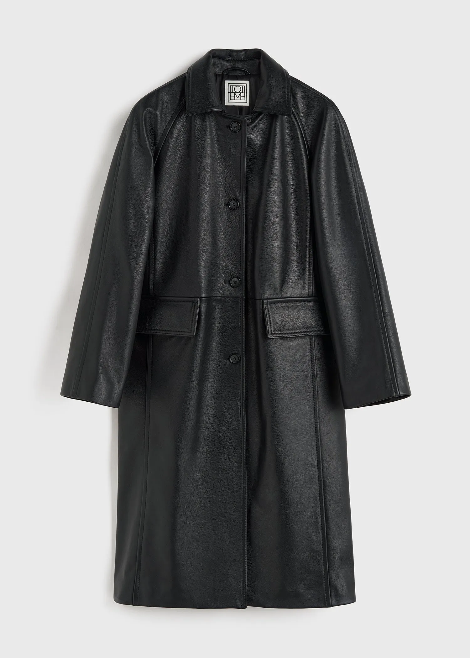 Raglan-sleeve leather coat black