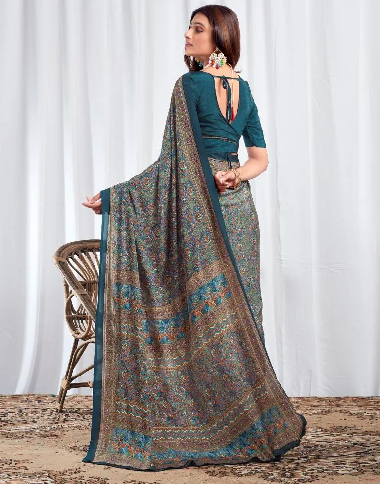 Rama Blue Silk Printed Sarees