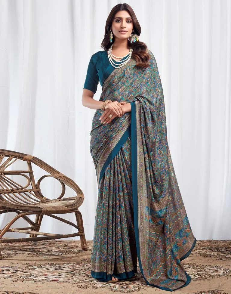 Rama Blue Silk Printed Sarees