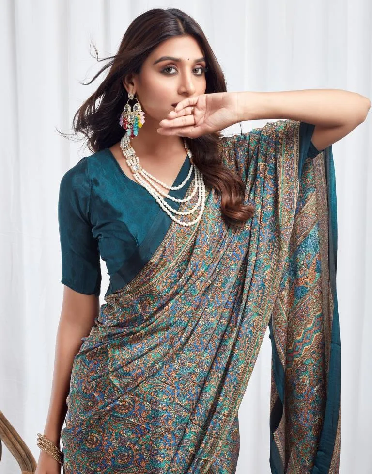 Rama Blue Silk Printed Sarees