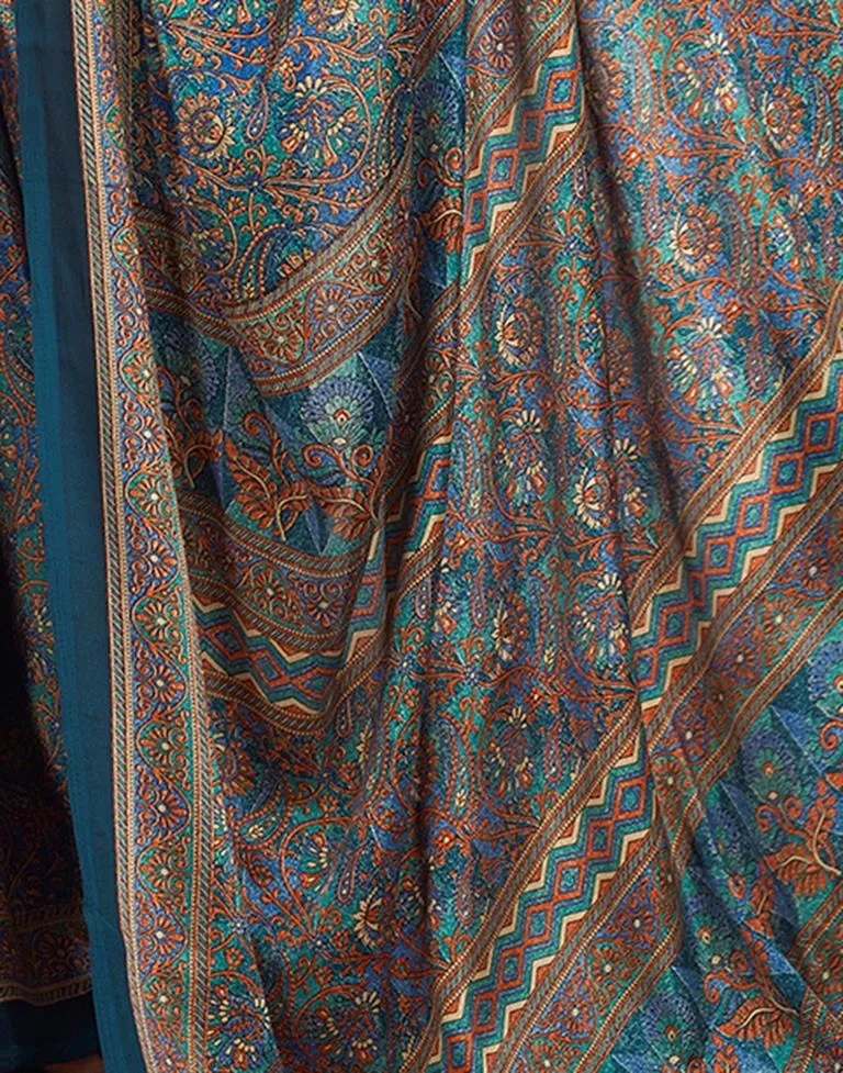 Rama Blue Silk Printed Sarees