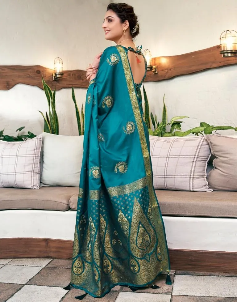 Rama Green (Teal) Silk Woven Sarees