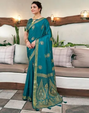 Rama Green (Teal) Silk Woven Sarees