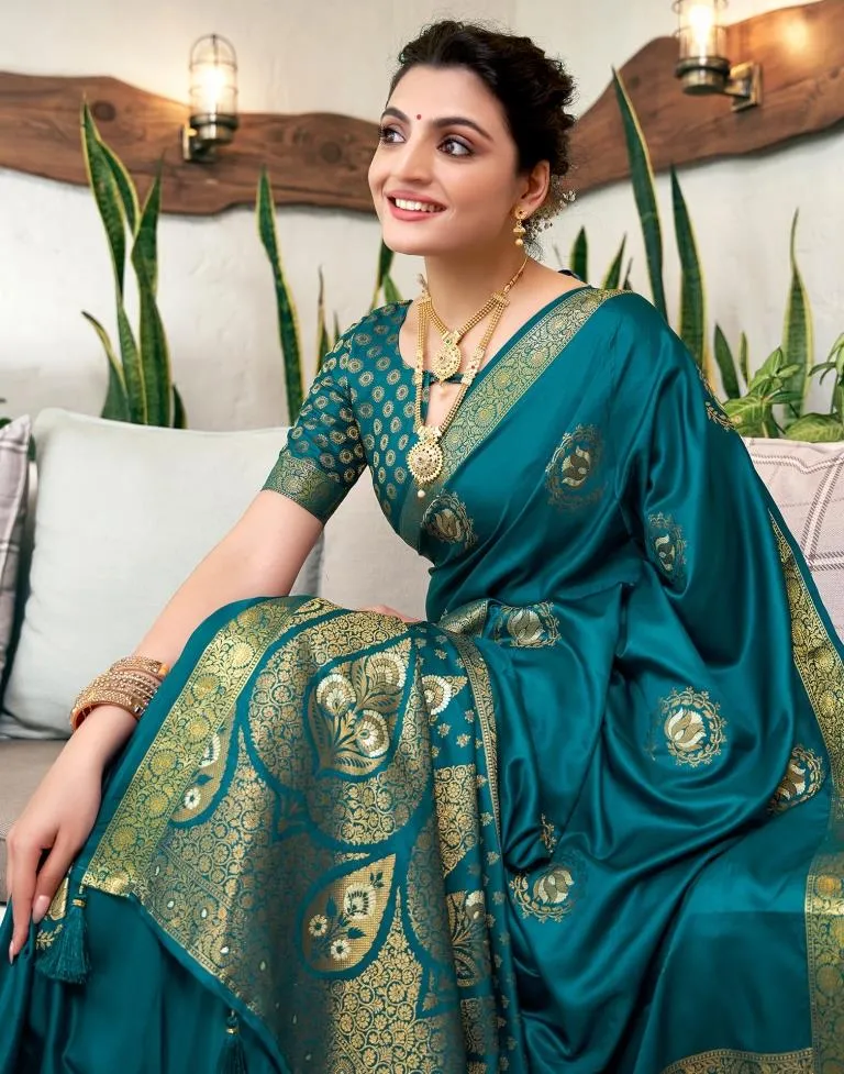 Rama Green (Teal) Silk Woven Sarees