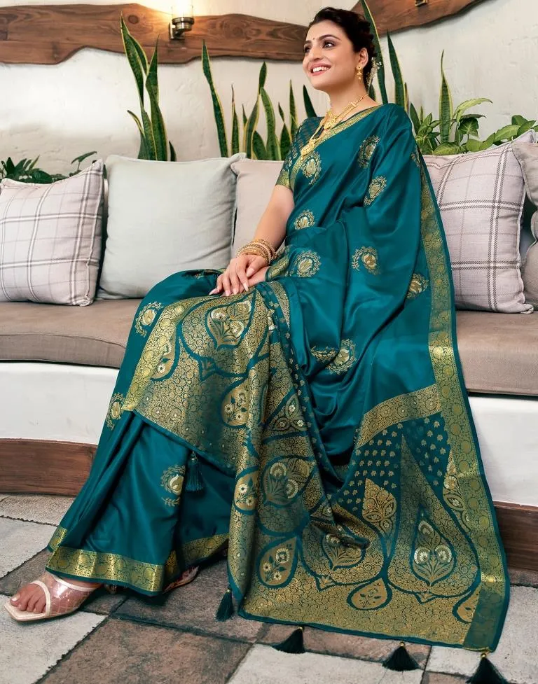 Rama Green (Teal) Silk Woven Sarees