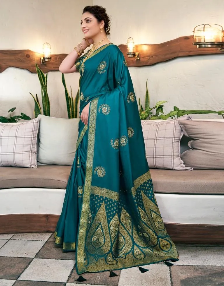 Rama Green (Teal) Silk Woven Sarees