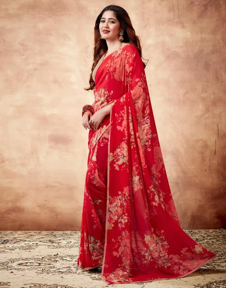 Red Georgette Printed Sarees