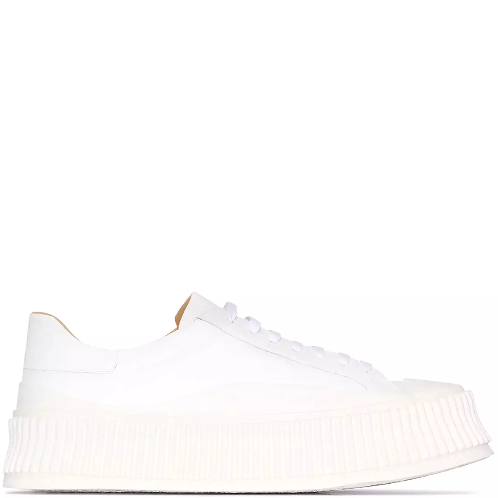 Ribbed Sole Lamb Trainer, White