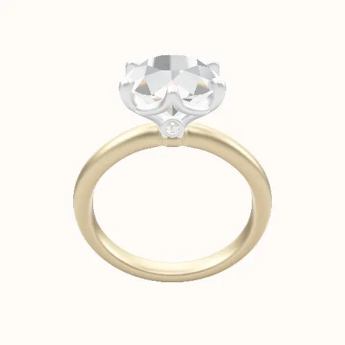 Rounded Solitaire Engagement Ring With Crown Six Prong w. accent Diamond Head