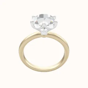 Rounded Solitaire Engagement Ring With Crown Six Prong w. accent Diamond Head