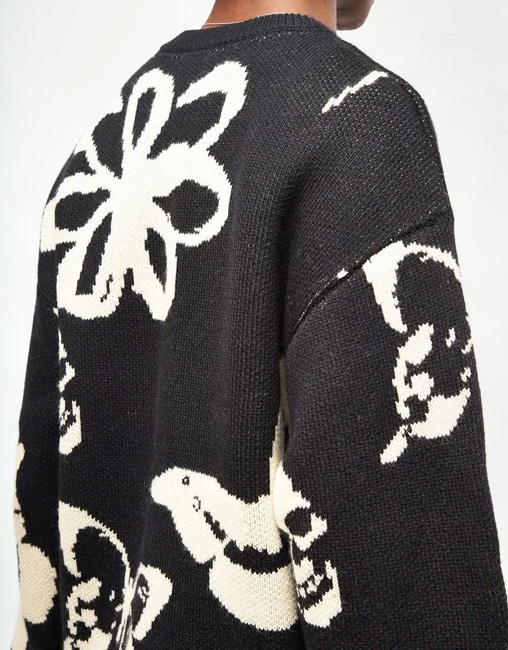 Route One Stencil Knitted Sweater - Black/Ivory Cream