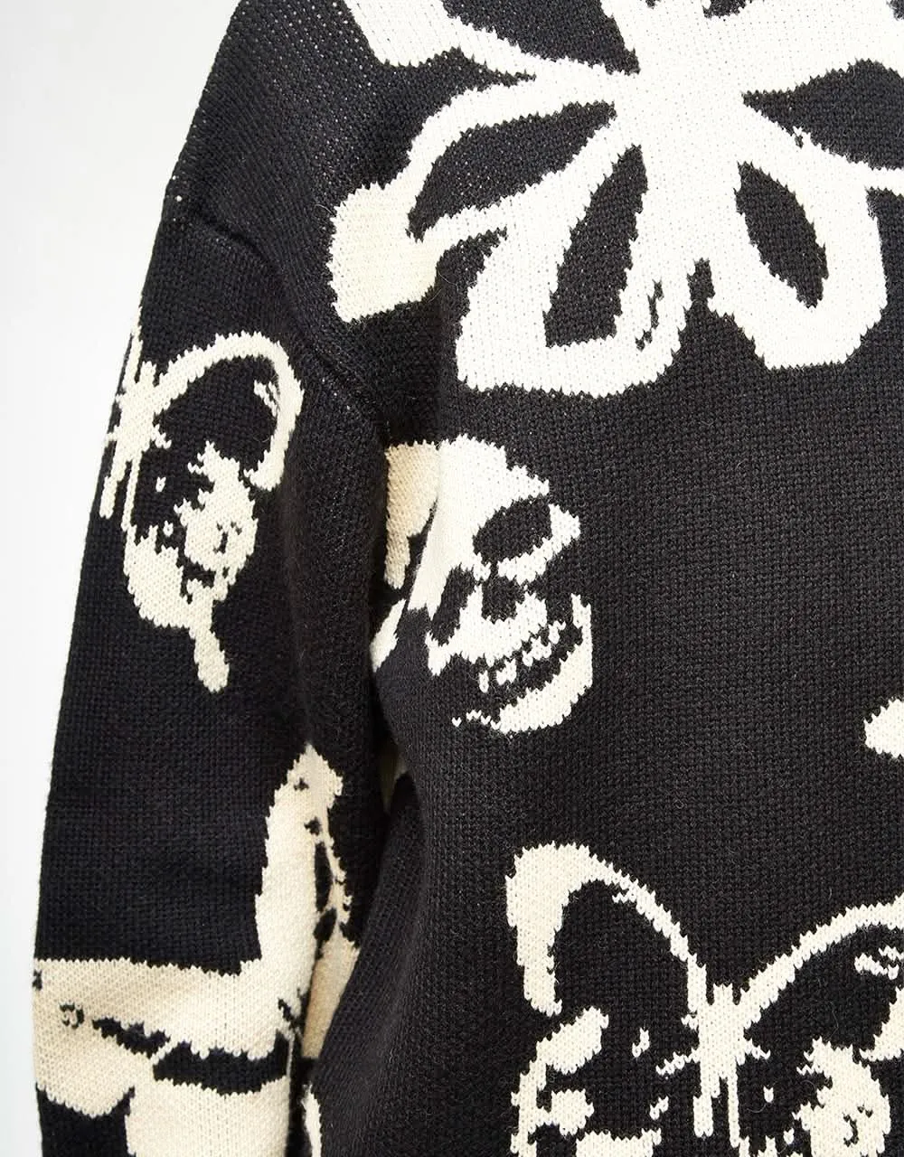 Route One Stencil Knitted Sweater - Black/Ivory Cream