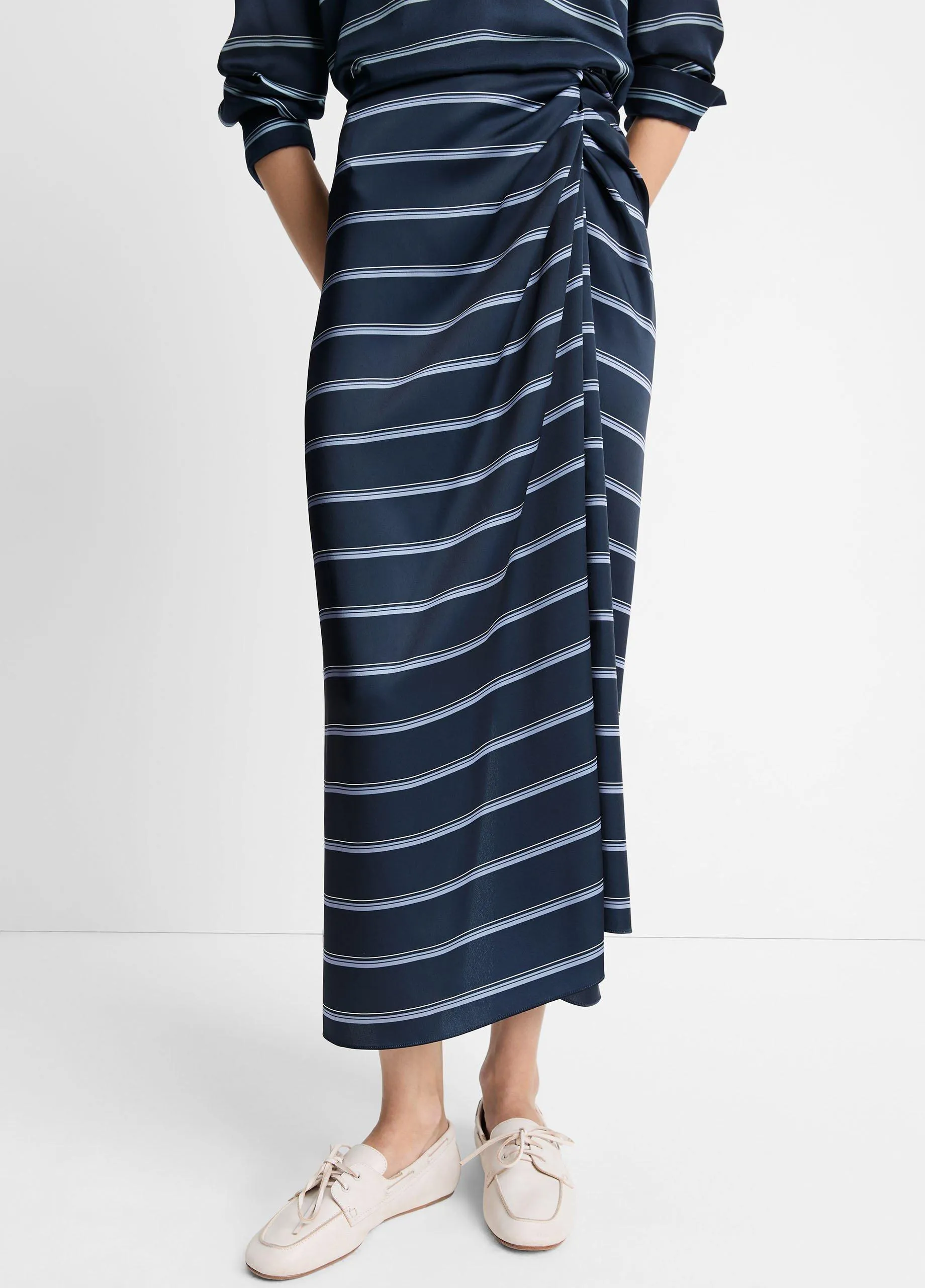 Rugby Stripe Satin Gathered Skirt