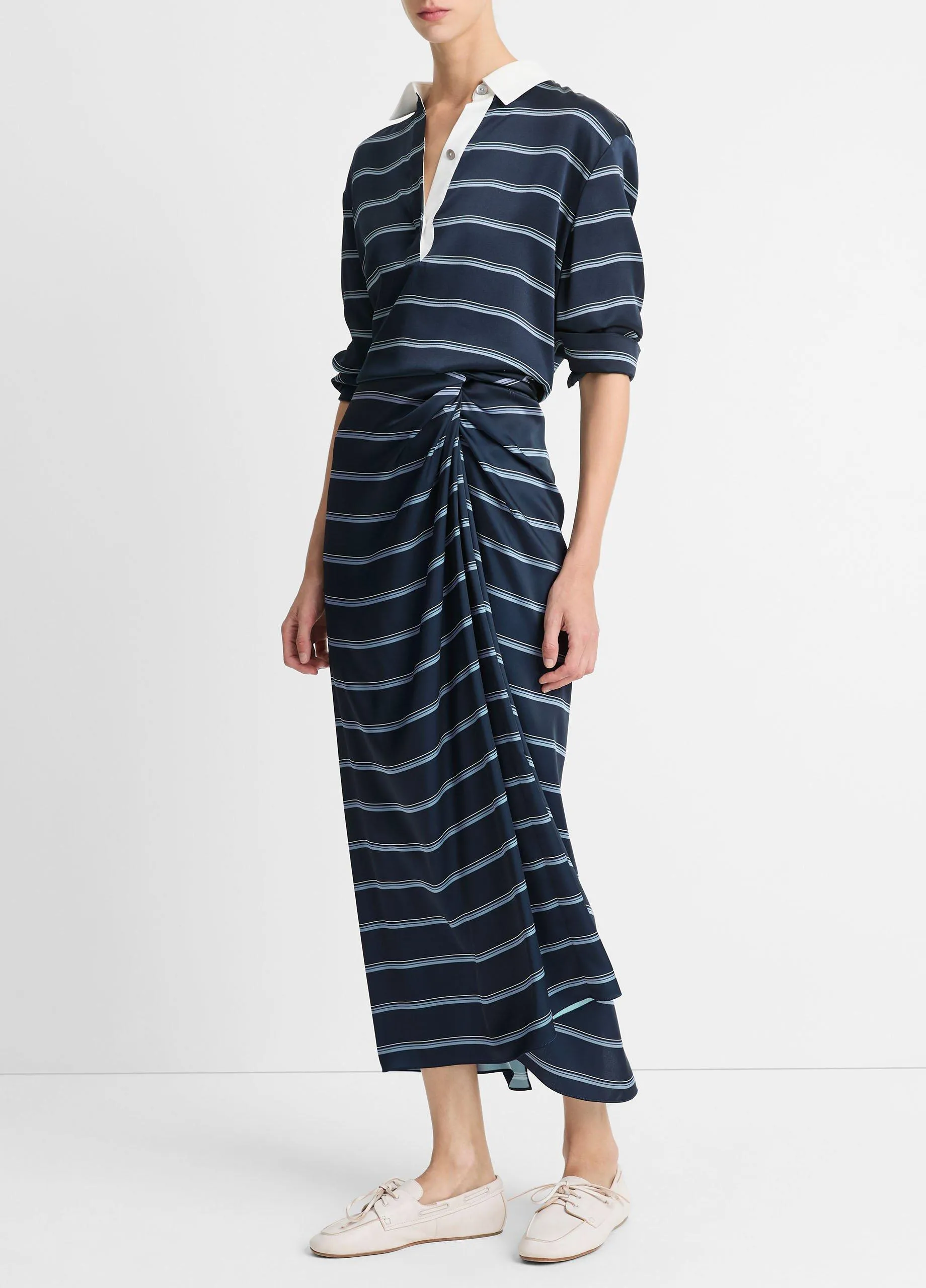 Rugby Stripe Satin Gathered Skirt