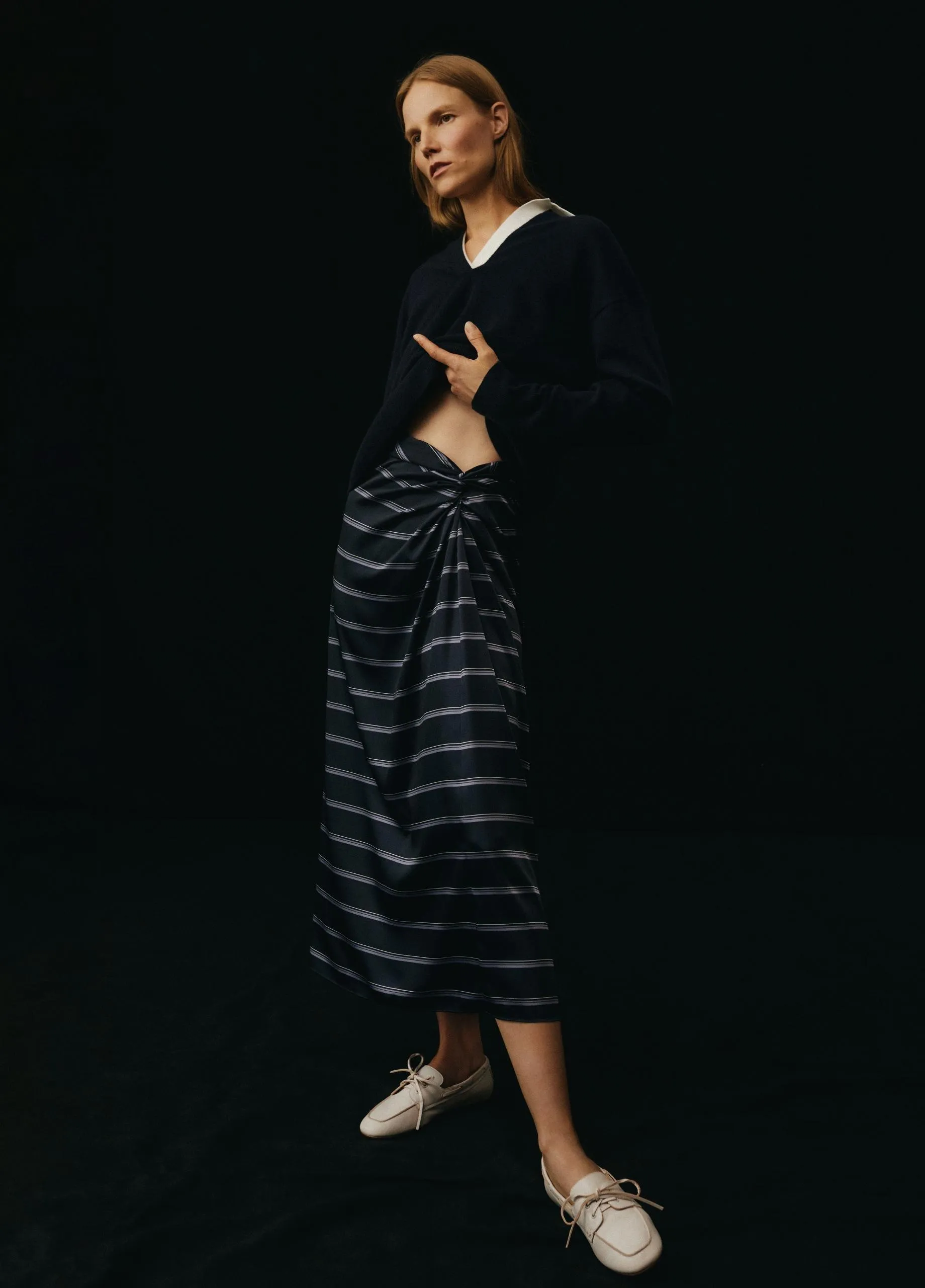 Rugby Stripe Satin Gathered Skirt