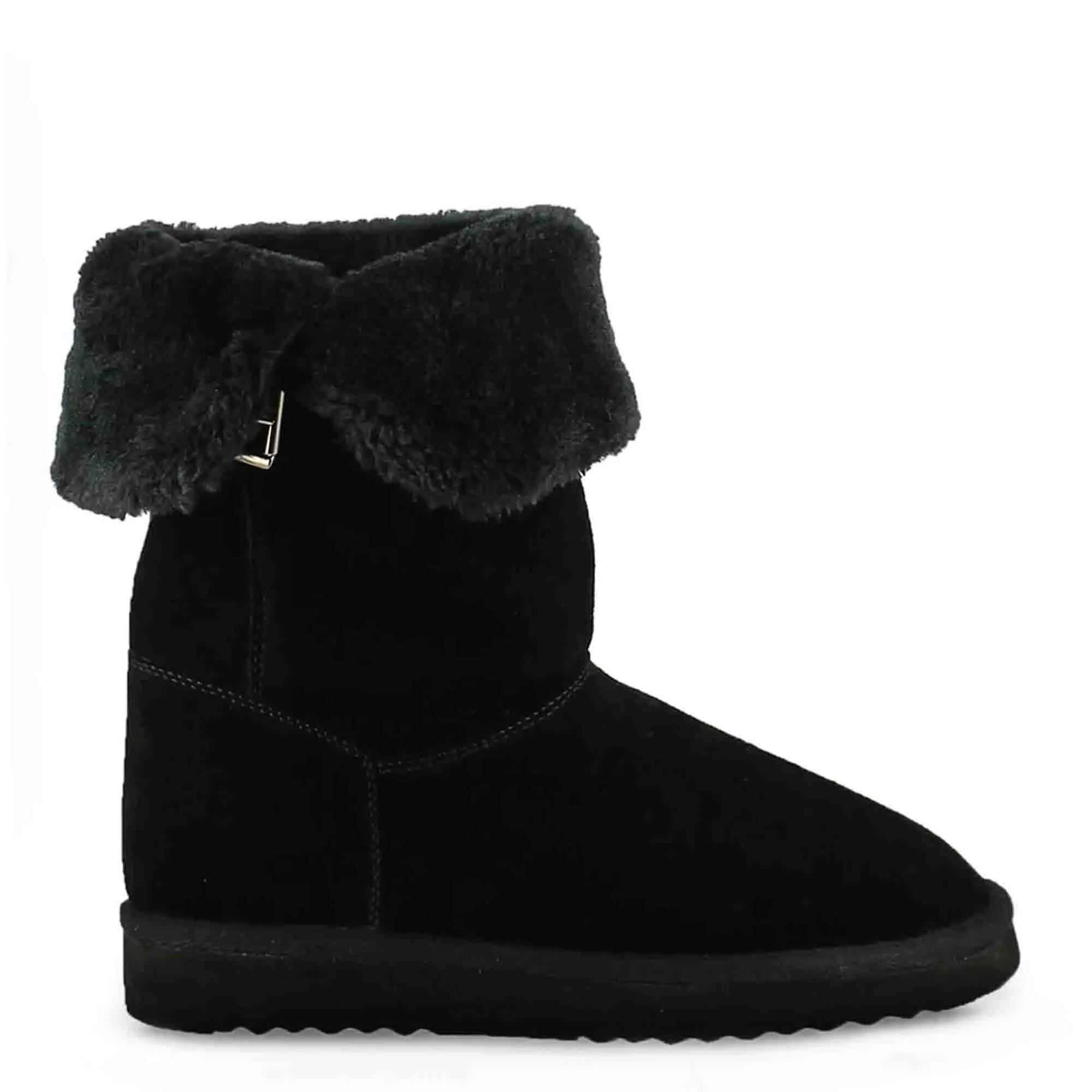 Saint Aurelia Buckle Decorative Black Suede Leather Snug Boots