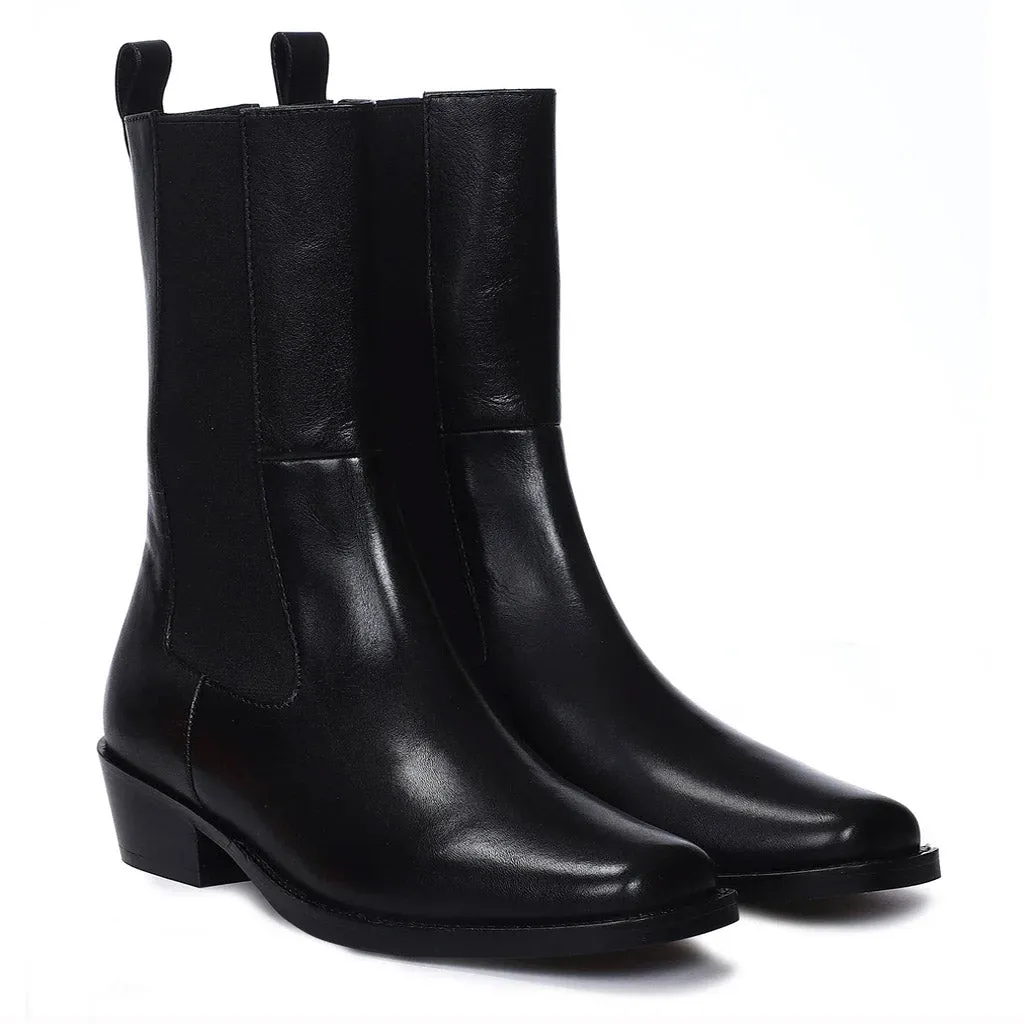 Saint Cassie Black Leather High Ankle  Boots