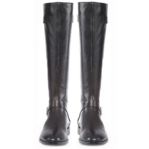 Saint Delores Black Crust Leather Buckle Decor Knee High Boots