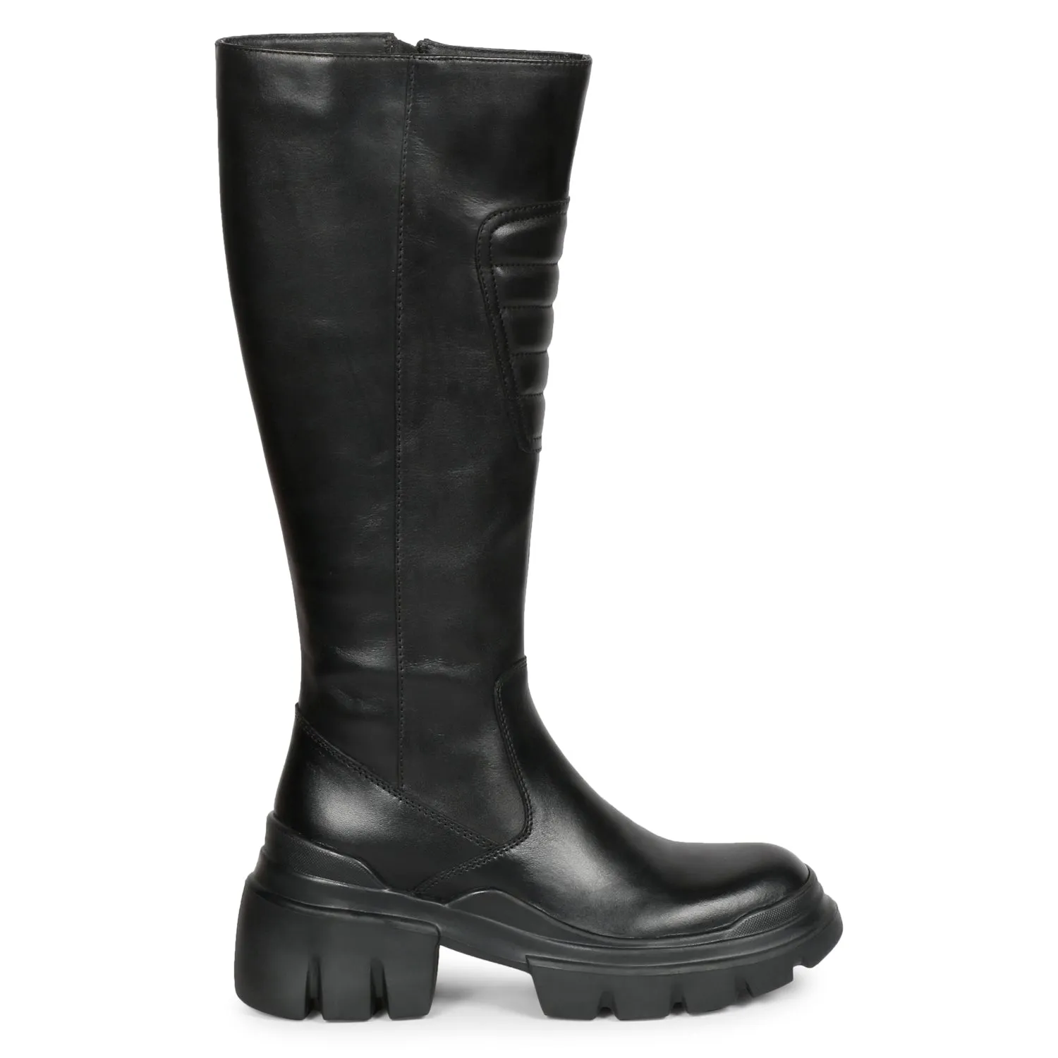 Saint Elose Black Leather Lug Sole Long Boots