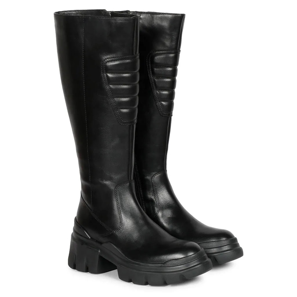 Saint Elose Black Leather Lug Sole Long Boots