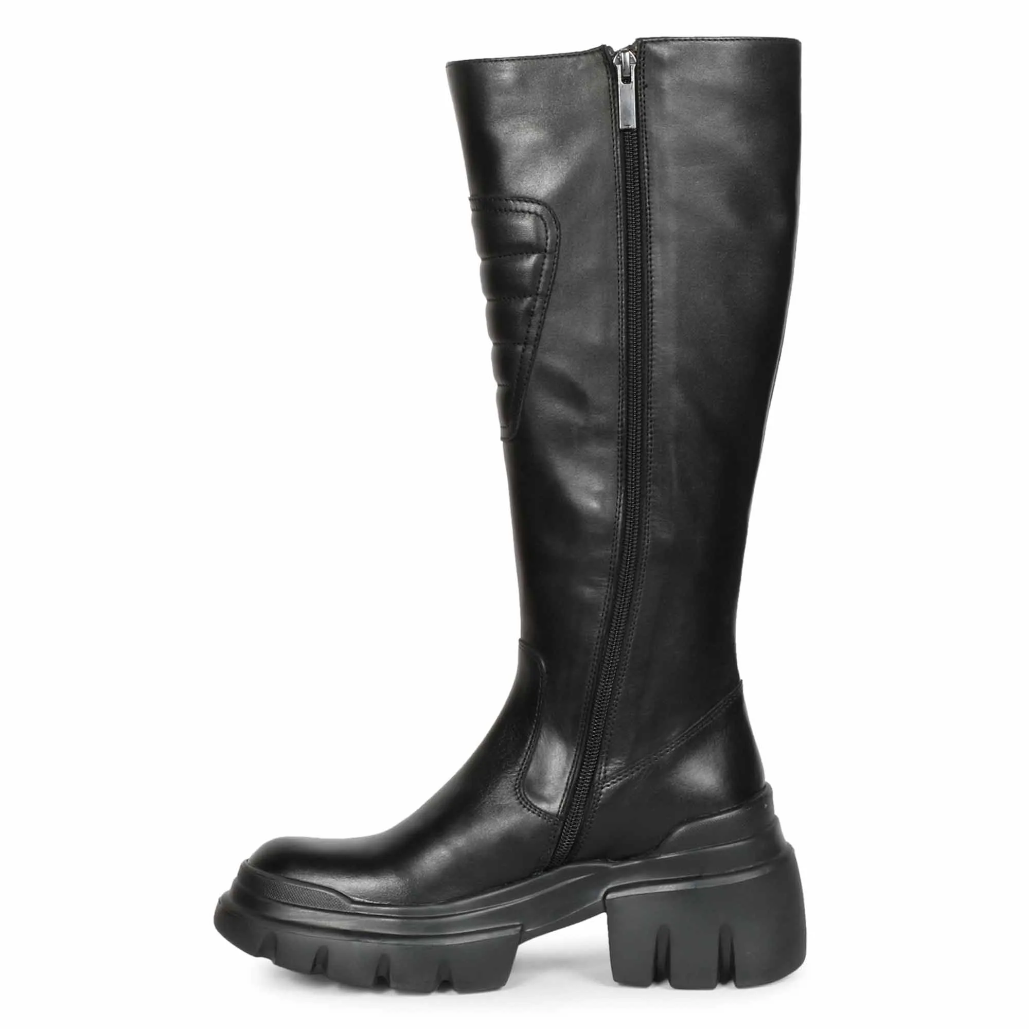 Saint Elose Black Leather Lug Sole Long Boots