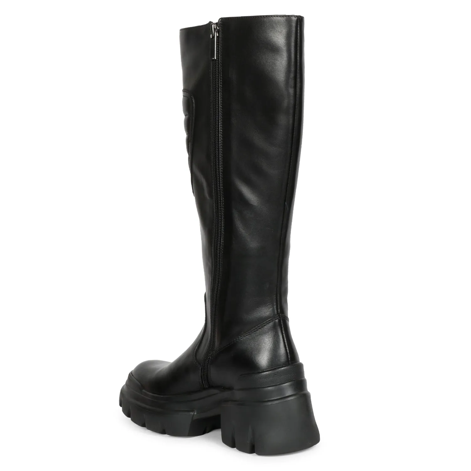 Saint Elose Black Leather Lug Sole Long Boots