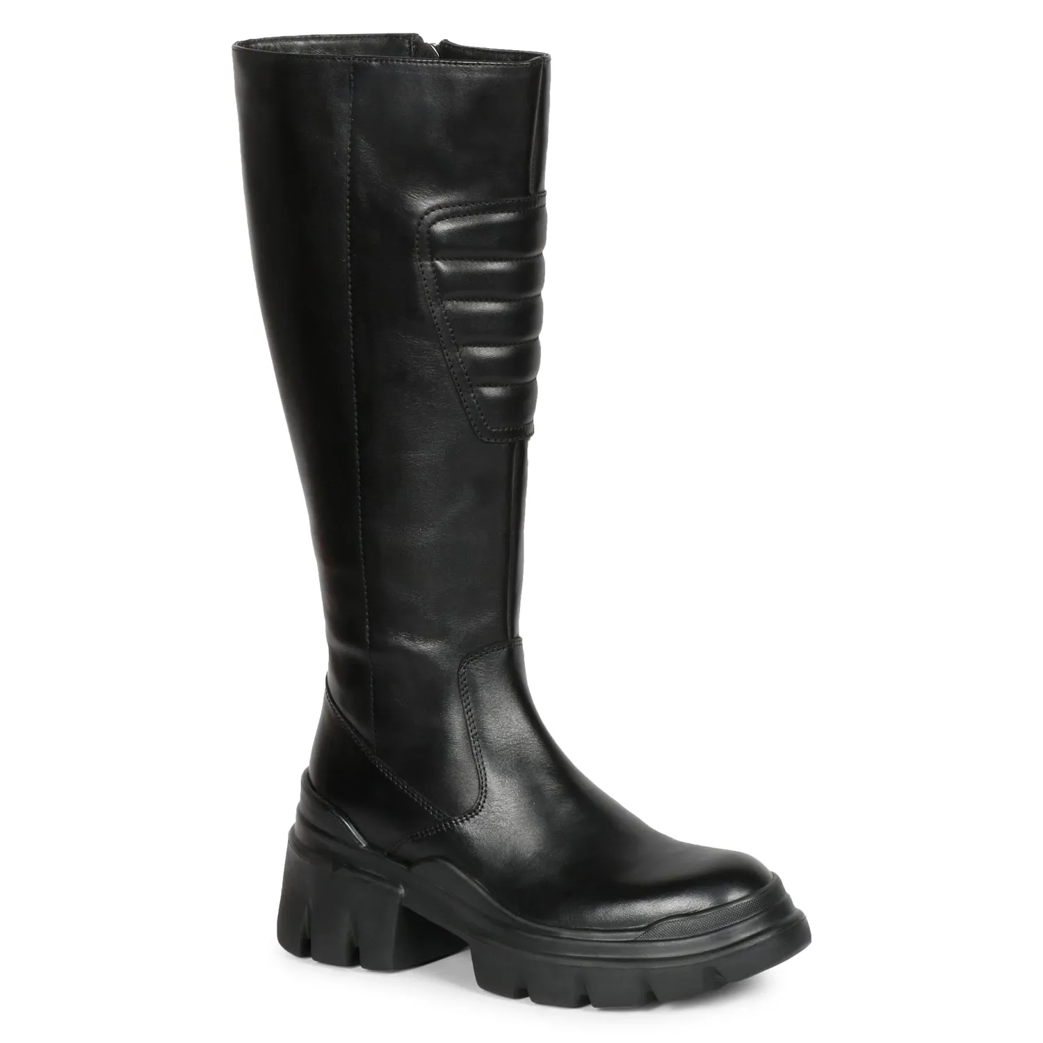 Saint Elose Black Leather Lug Sole Long Boots