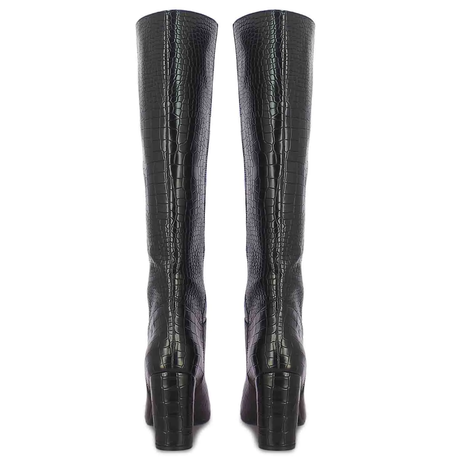 Saint Emily Black Croco Vegan Leather Long Boots