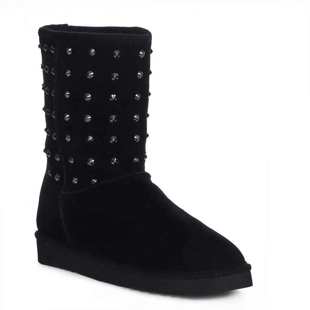 Saint Estrella Metal Studded Black Suede Snug Boots