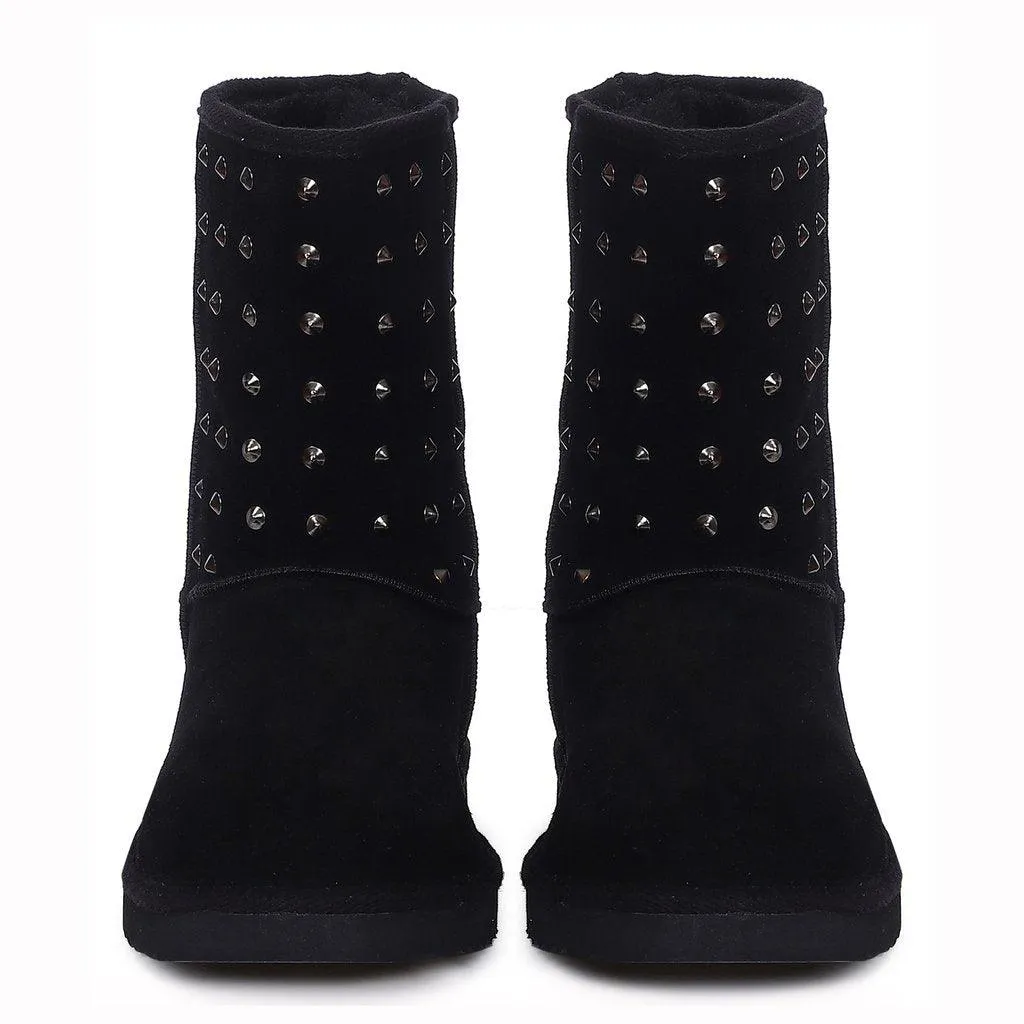 Saint Estrella Metal Studded Black Suede Snug Boots