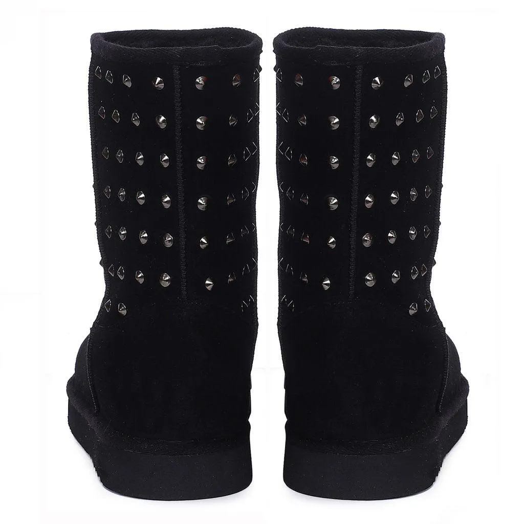 Saint Estrella Metal Studded Black Suede Snug Boots