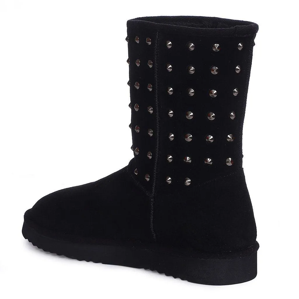 Saint Estrella Metal Studded Black Suede Snug Boots