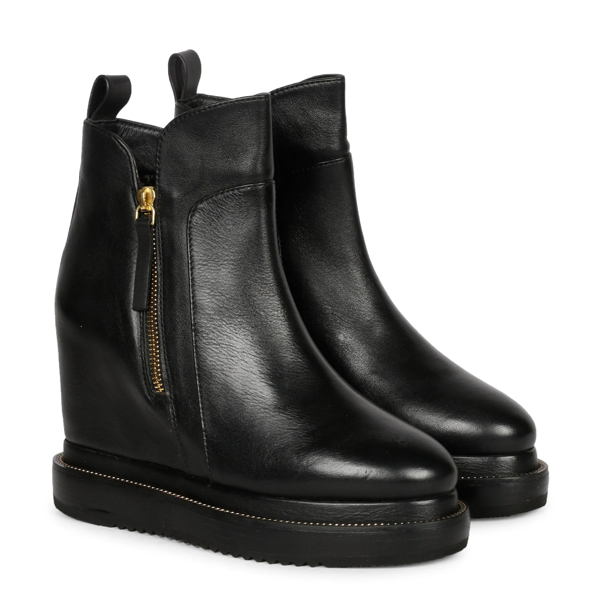 Saint Galena Black Leather Inner Wedge Heel Ankle Boots