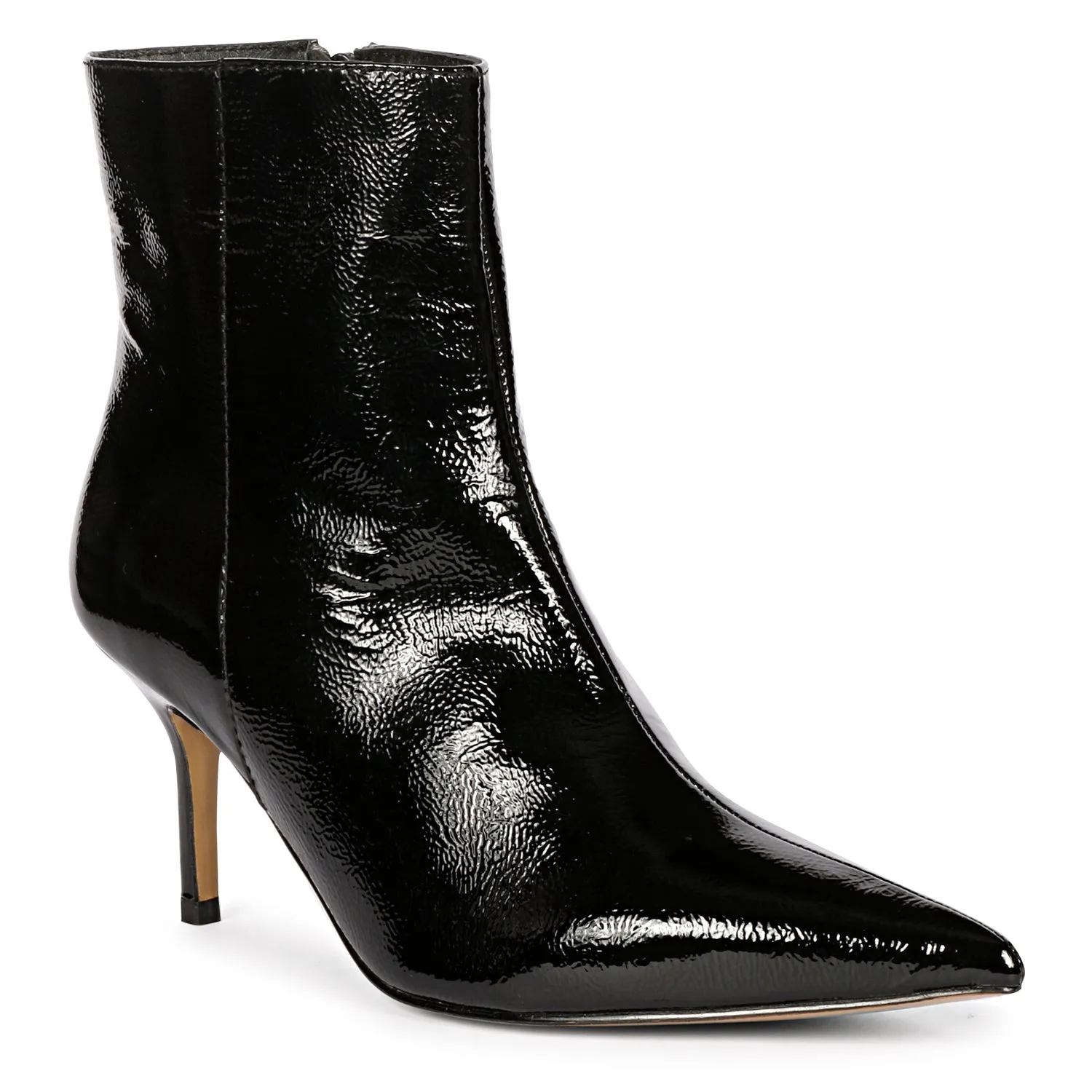 Saint Harriet Black Crackle Patent Leather Kitten Heel Ankle Boots