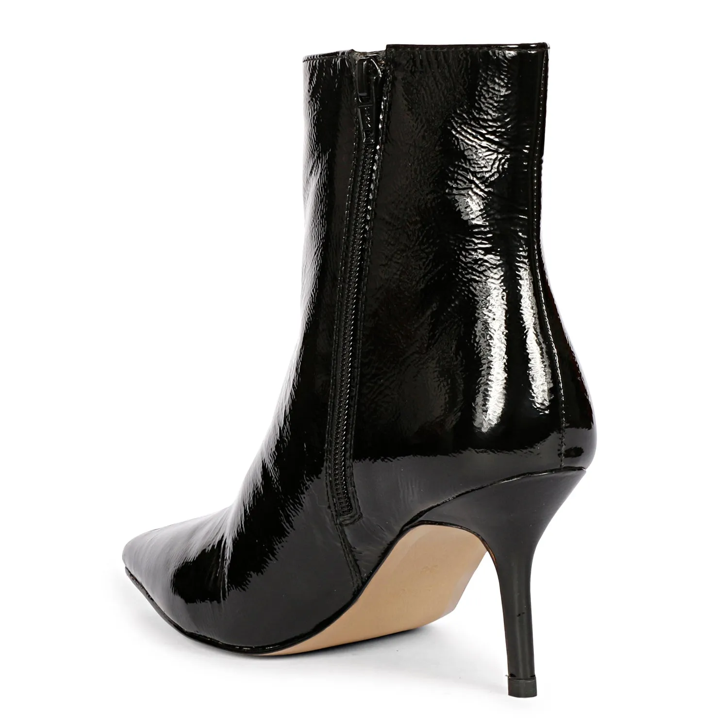 Saint Harriet Black Crackle Patent Leather Kitten Heel Ankle Boots