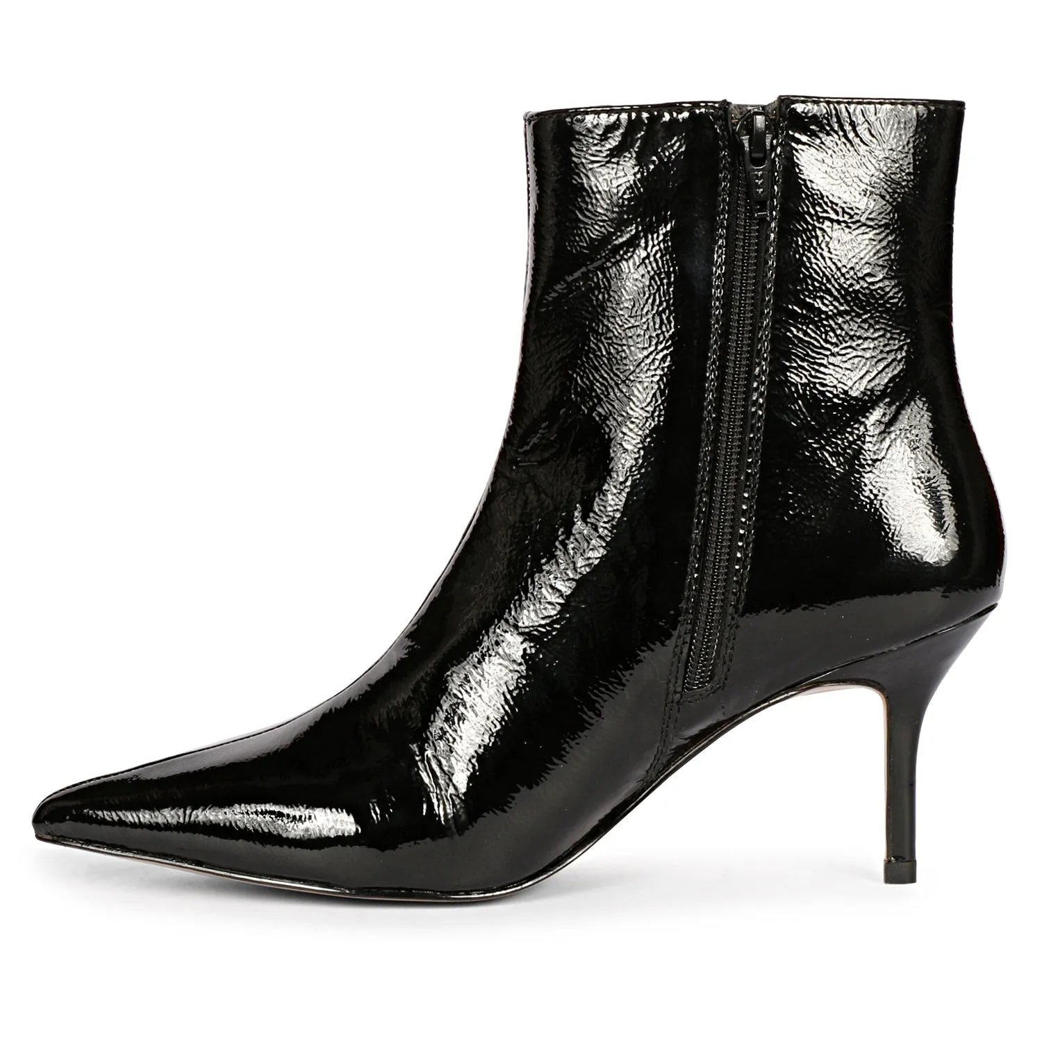 Saint Harriet Black Crackle Patent Leather Kitten Heel Ankle Boots