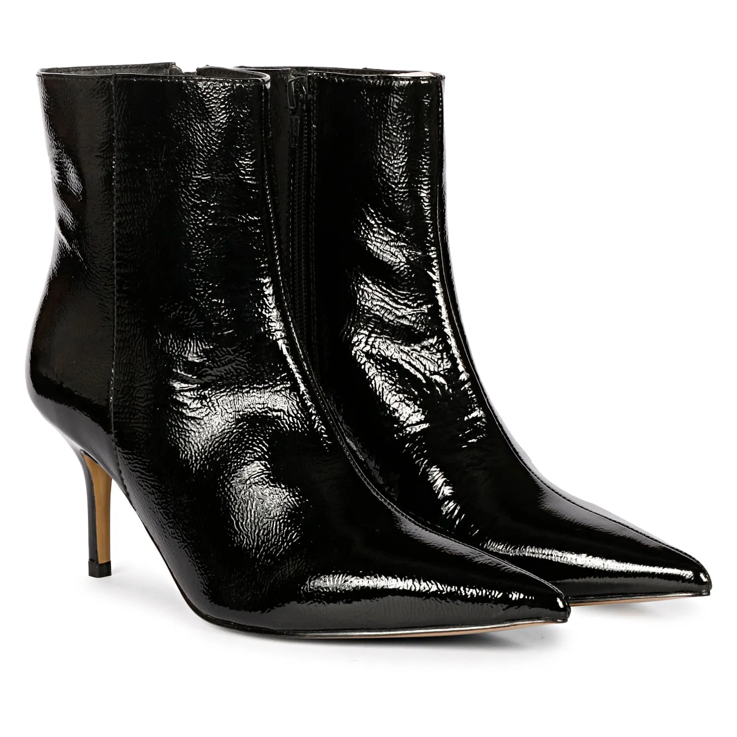 Saint Harriet Black Crackle Patent Leather Kitten Heel Ankle Boots